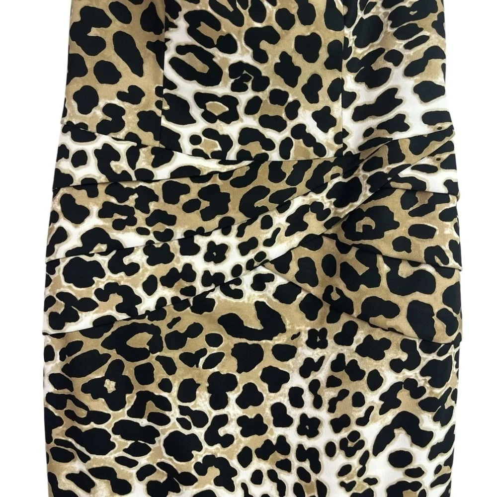 Cache Womens Bodycon Lined Dress Animal Print Stretch Tired Mock Wrap 4 New - Picture 5 of 12